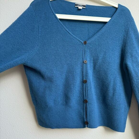 J. Crew Featherweight 100% Cashmere Blue Button Cropped Cardigan Size Large - Picture 3 of 8